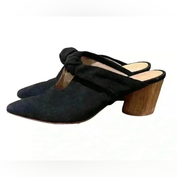Bernardo Finley Suede Knot Wood Block Heel Mules Black - Picture 5 of 12
